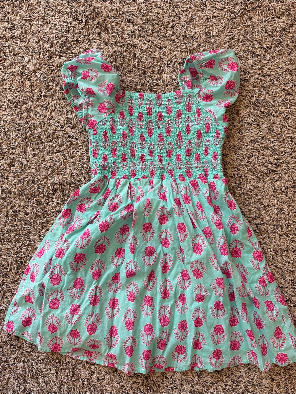 Crewcuts Mint Green Dress with Pink Floral Pattern